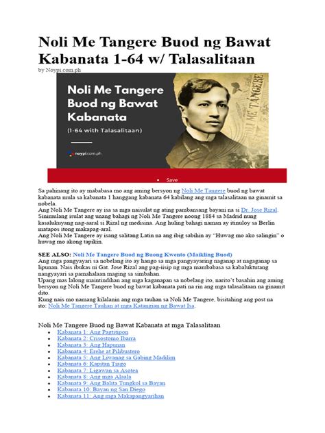 noli me tangere buod|Noli Me Tangere (Mailkling Buod sa Wikang Tagalog).